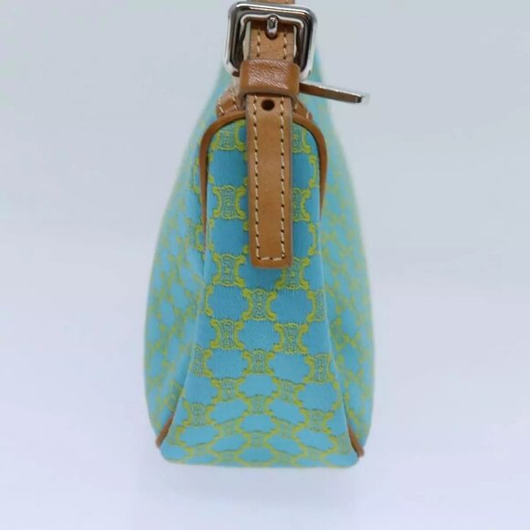 CELINE Macadam Canvas Accessory Pouch Light Blue Yellow Brown Auth - Picture 6 of 16